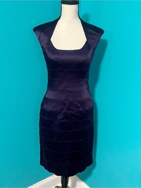 Jax 4 Purple Satin Cap Sleeve Banded Cocktail Wiggle Dress